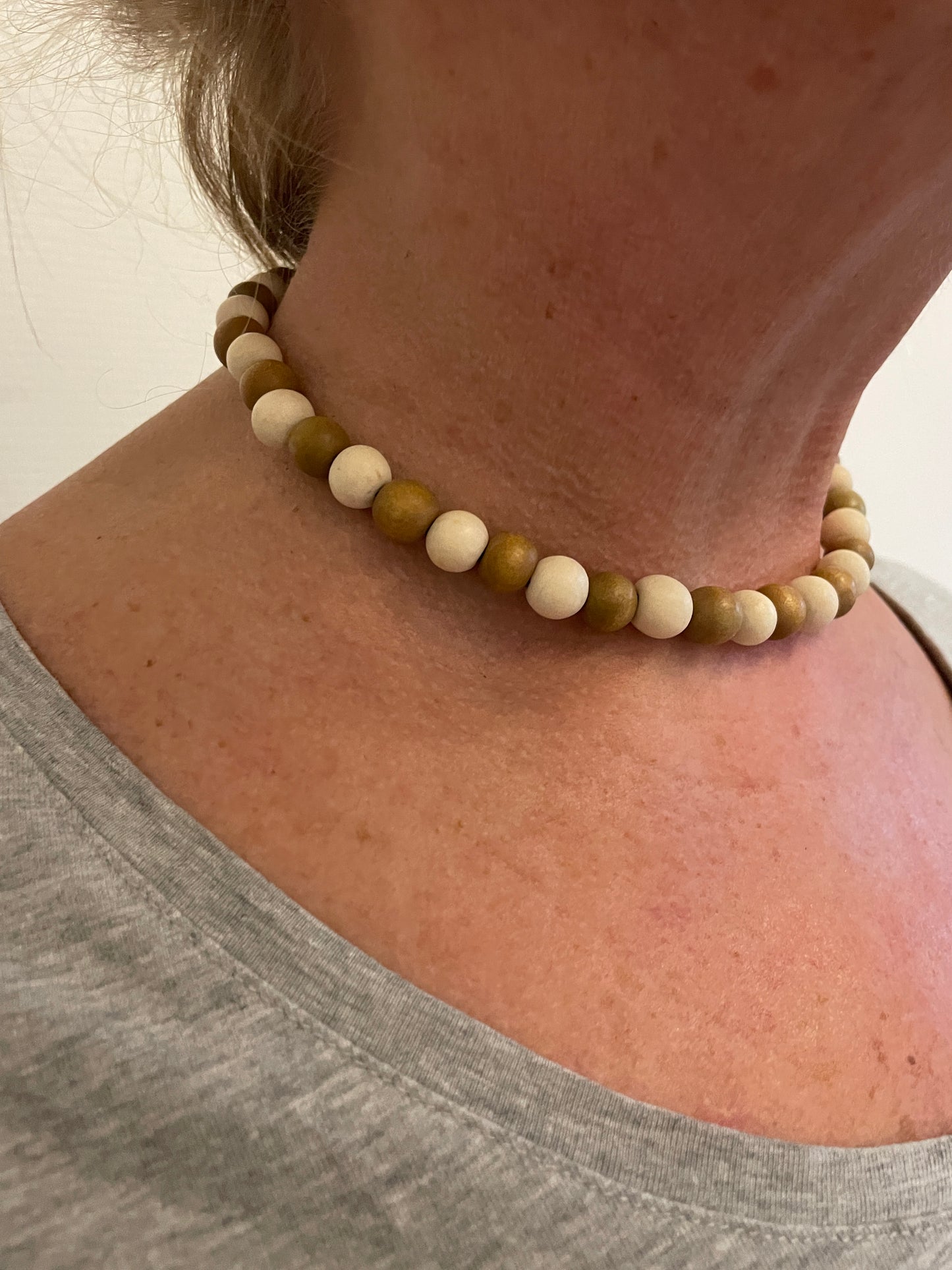 Collier Boho CAFÉ CRÈME en perles de bois - Crème/brun