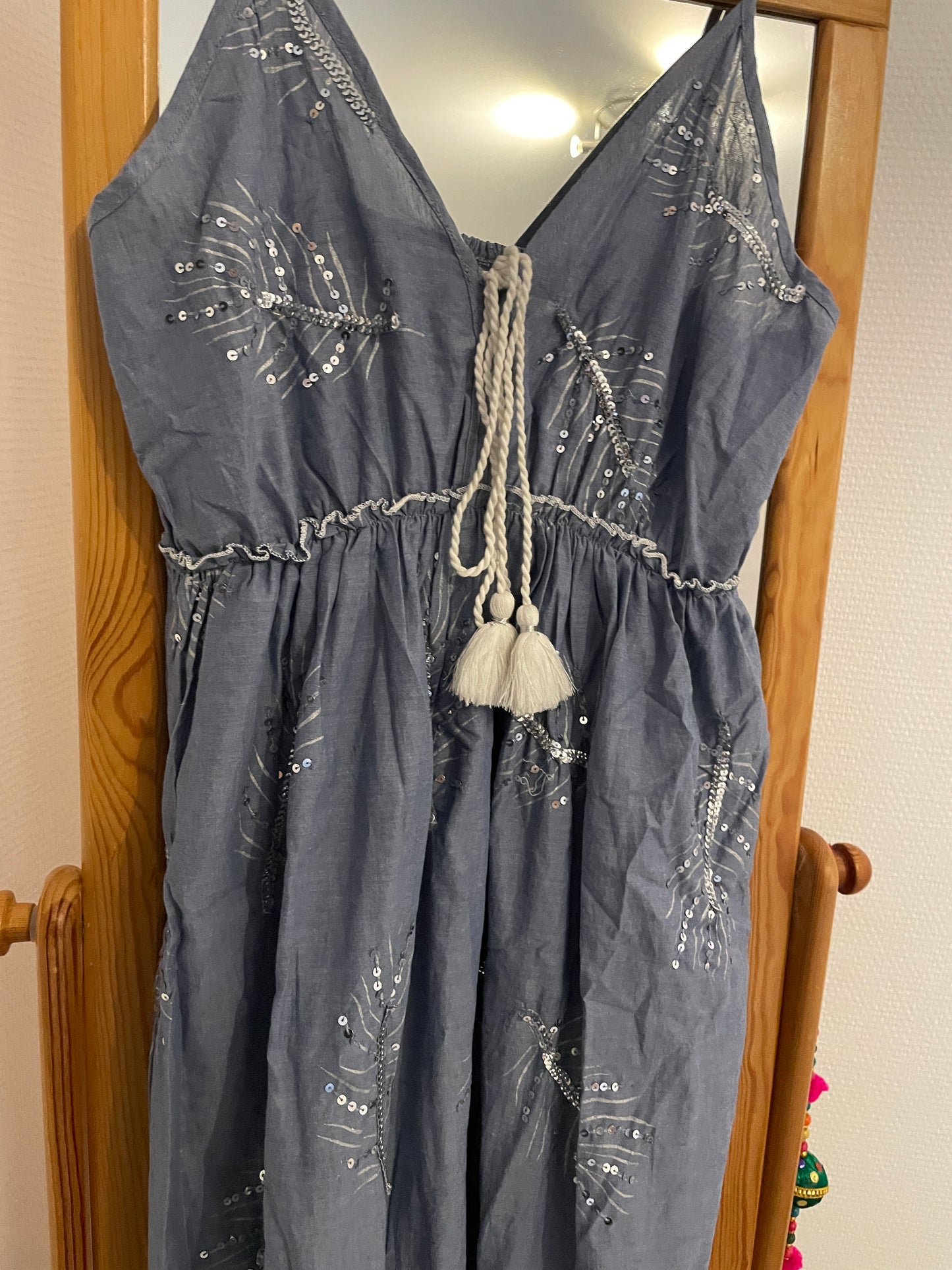 Robe longue BLUE PARTY - Style Jean Boho-Chic - Détails argentés