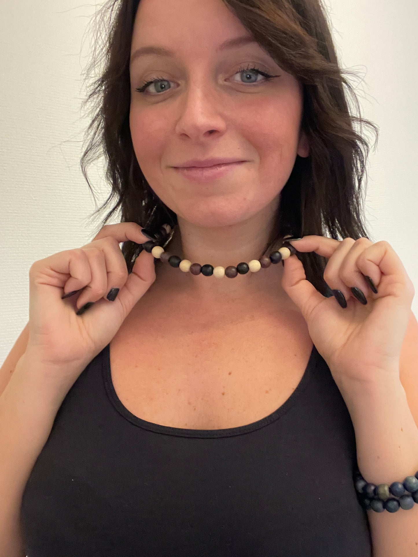 Collier Boho DUNES en perles de bois - Crème/brun/brun foncé