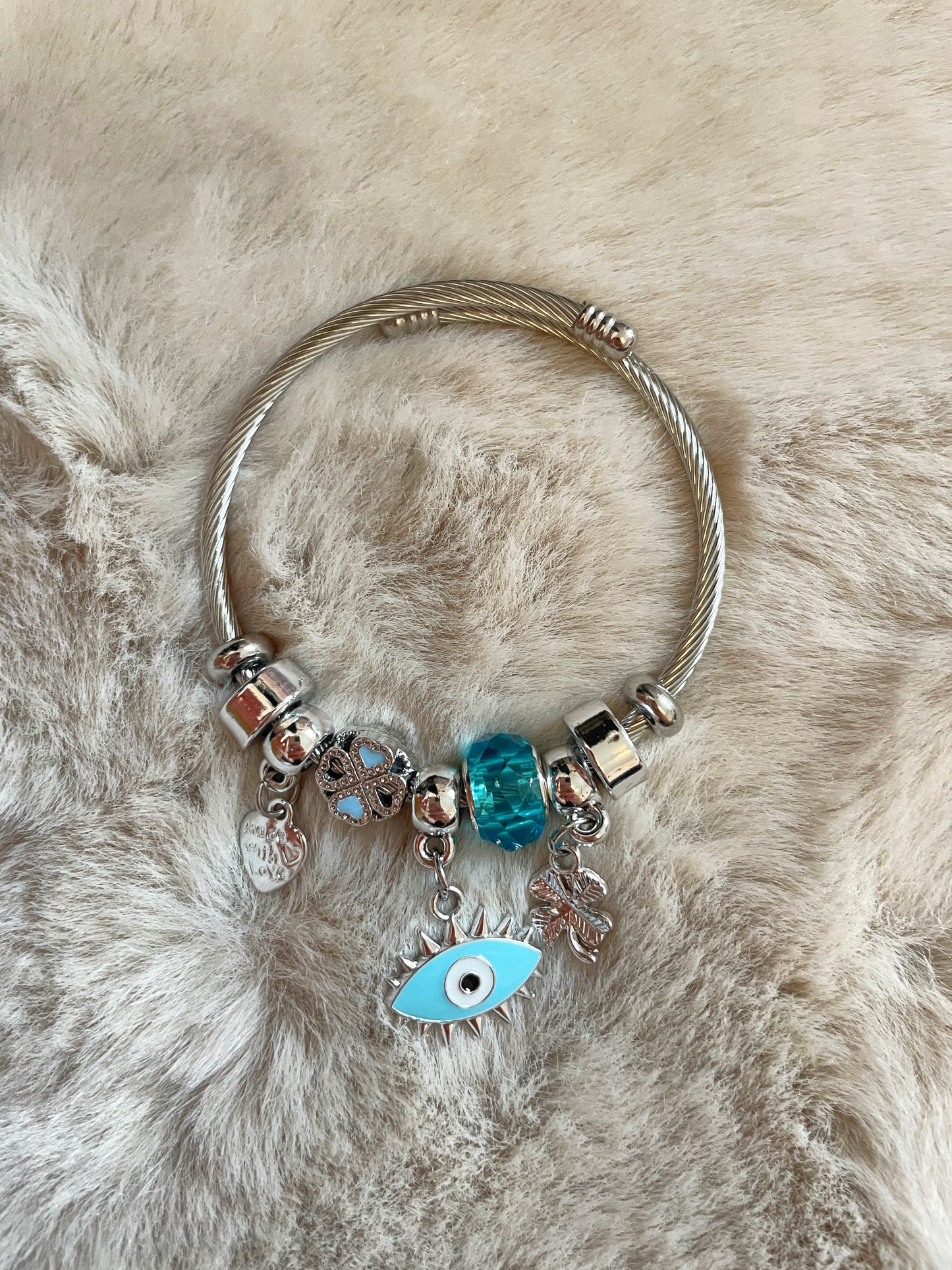 Bracelet ajustable EVIL EYE - Argenté / bleu