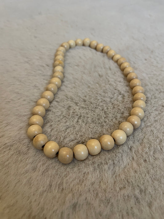 Collier Boho NATURE en perles de bois - Crème