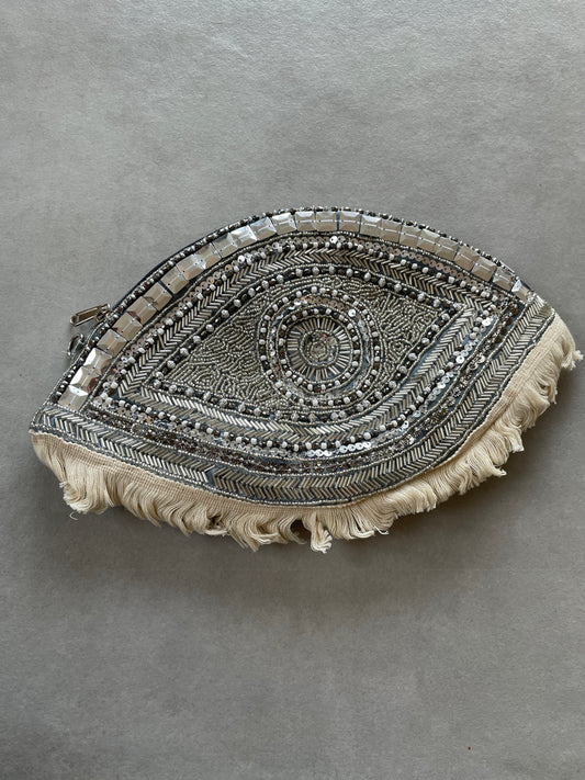 Sac brodé Boho-Chic EVIL EYE - Gris / Argenté