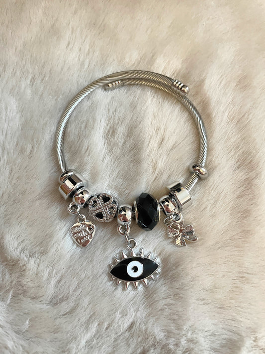 Bracelet ajustable EVIL EYE - Argenté / noir