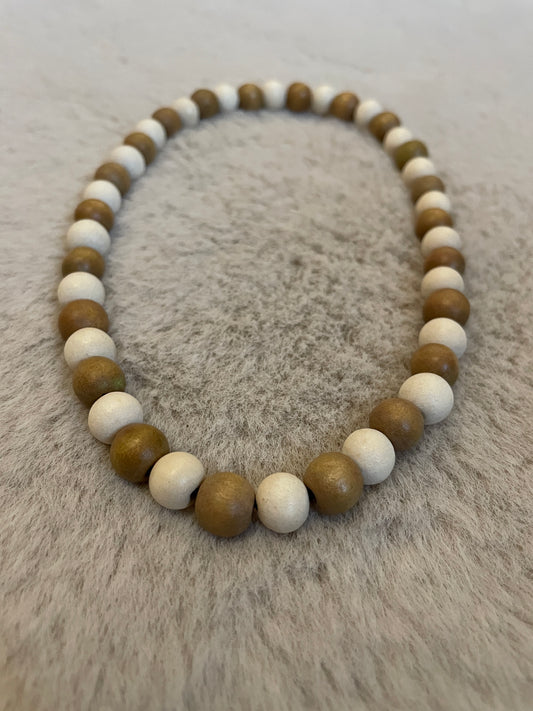 Collier Boho CAFÉ CRÈME en perles de bois - Crème/brun