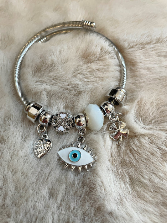 Bracelet ajustable EVIL EYE - Argenté / blanc