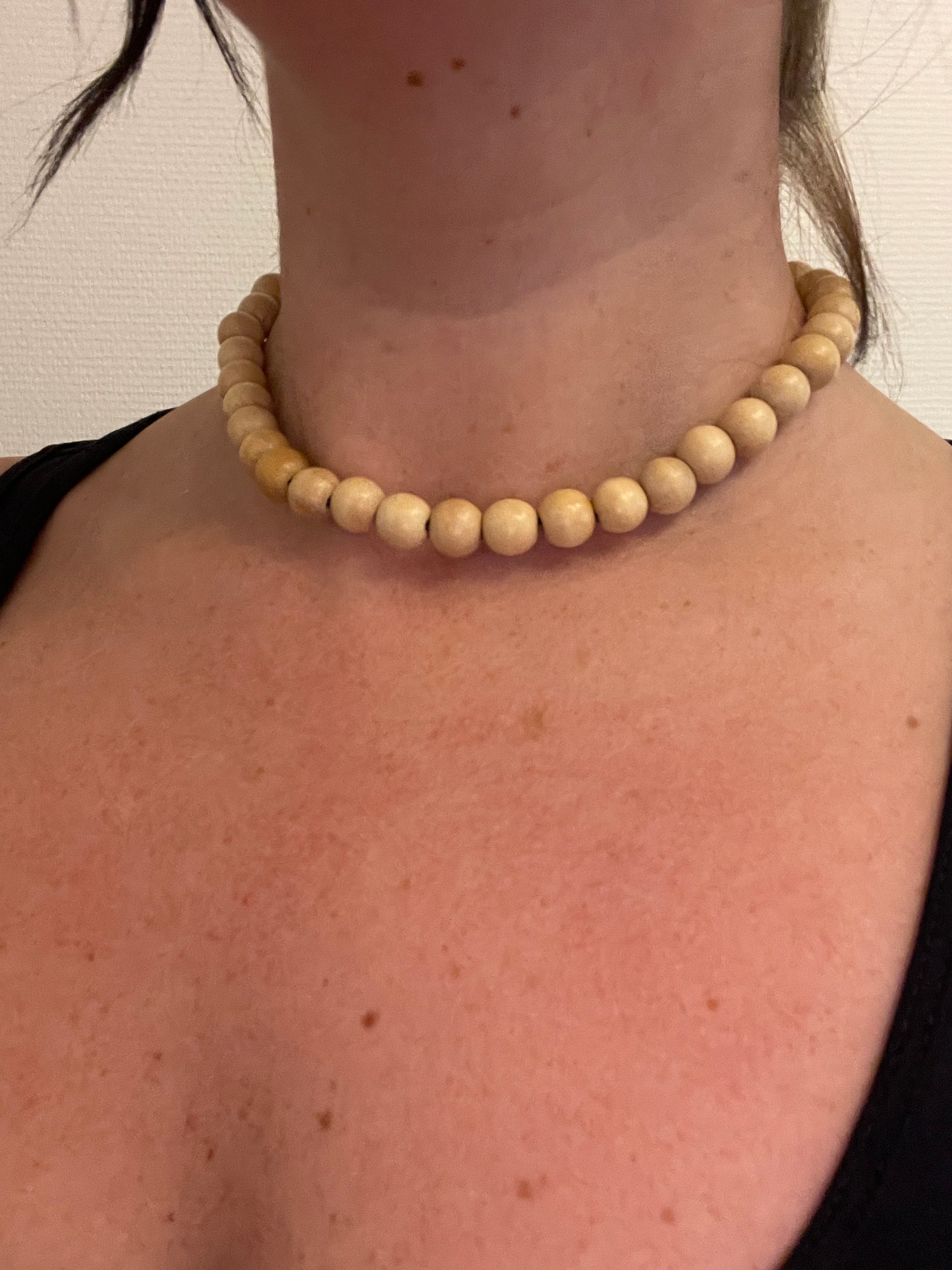Collier Boho NATURE en perles de bois - Crème