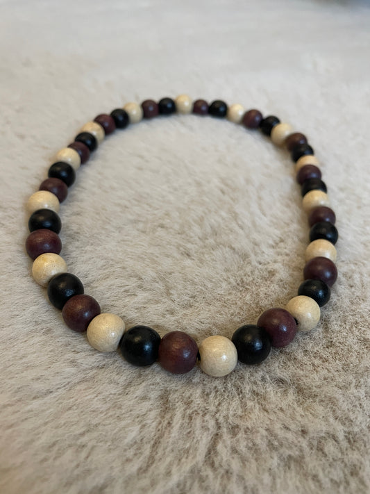 Collier Boho DUNES en perles de bois - Crème/brun/brun foncé