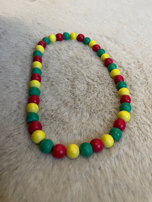 Collier Boho JAMAIKA en perles de bois - Rouge/vert/jaune
