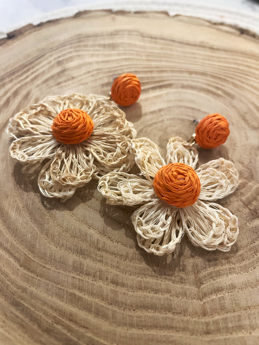 Boucles d'oreilles FLOWER POWER - Orange/Beige