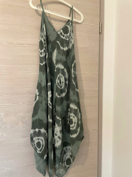 Robe longue Bohème à fines bretelles BATIK - Vert kaki / olive