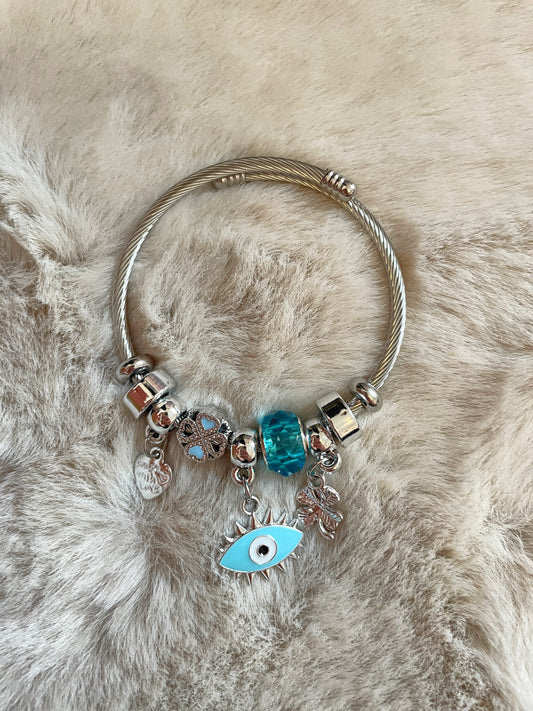 Bracelet ajustable EVIL EYE - Argenté / bleu